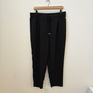Zara Black Elastic Waist Drawstring Pants Size Large Tapered Leg